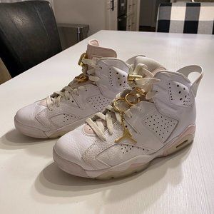Nike Air Jordan 6 Retro Gold Hoops White Sail Women's Sneakers Size 8 DH9696-100